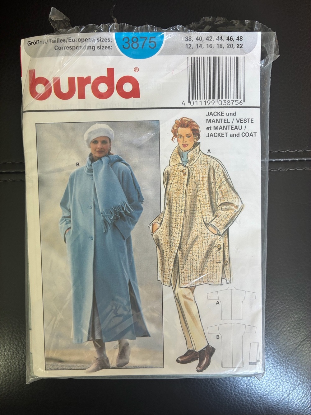 Burda Women's Sewing Pattern for Jacket and Blue Long Coat Sewing Pattern
